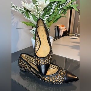 Nine West Enzo Angiolini black Rhinestone pointed Flats size 6.5 with girl trim